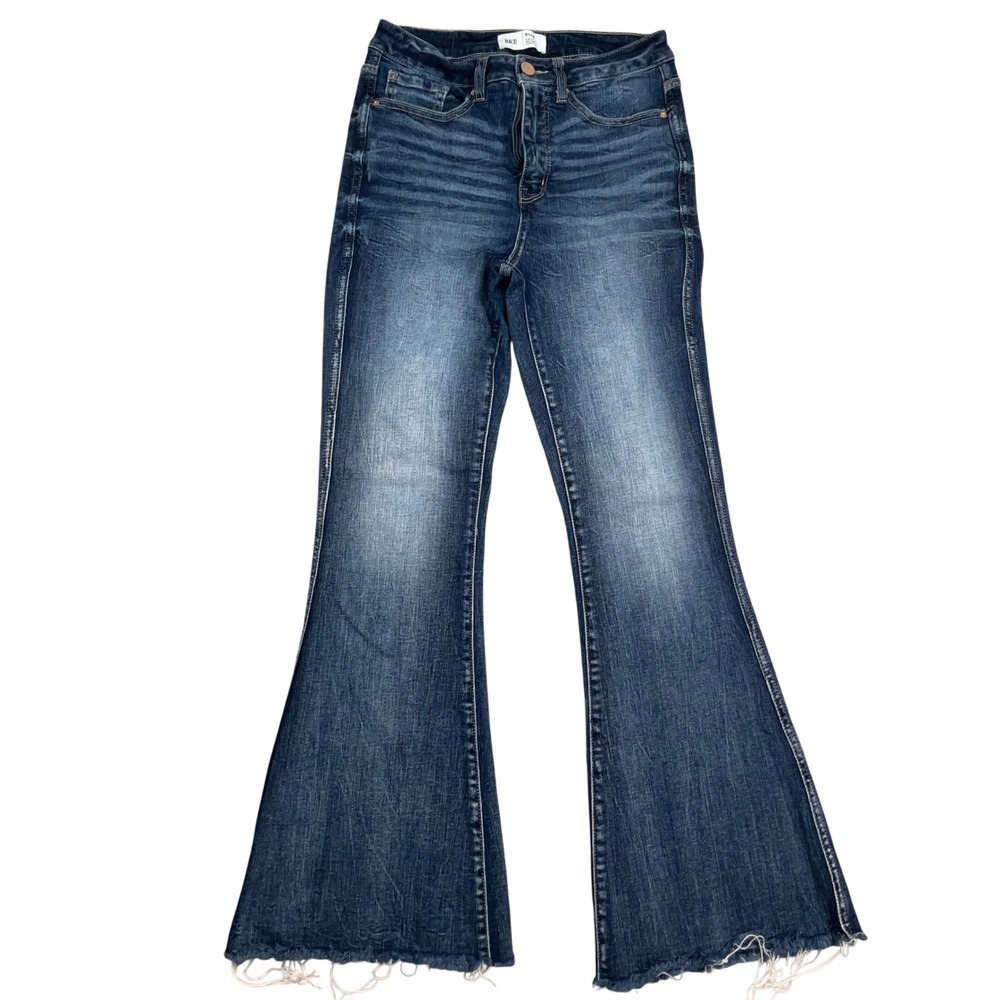 BKE Billie Jeans Womens 29x31.5 Blue Super Flare High Rise Frayed Hem